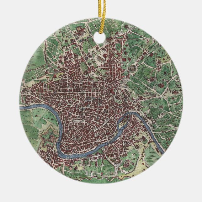 Adorno De Cerámica Mapa de época de Roma Italia (1721) (Frente)