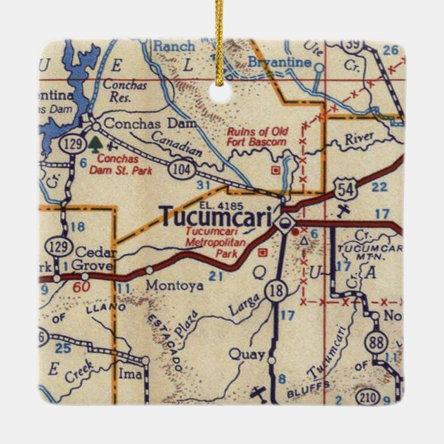 Adorno De Cerámica Mapa de época de Tucumcari NM (Reverso)
