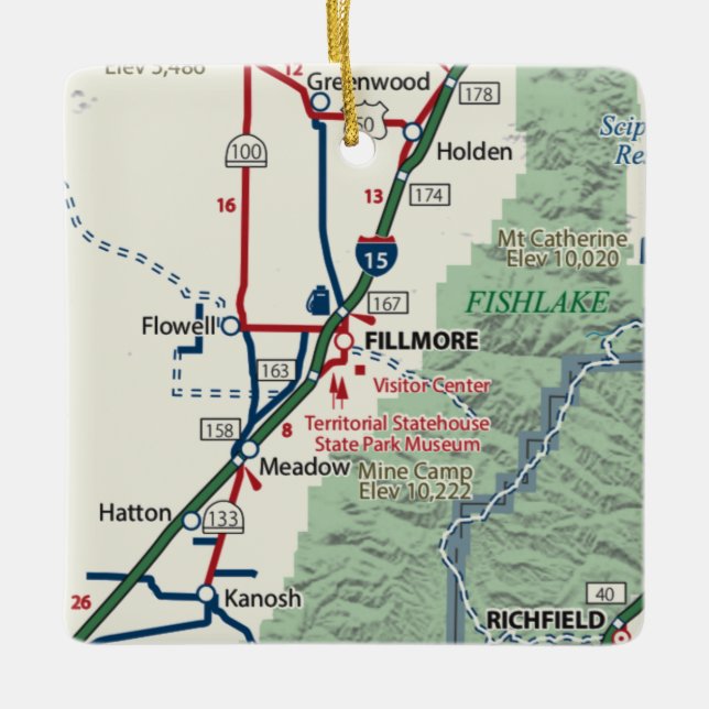 Adorno De Cerámica Mapa de Fillmore Utah (Anverso)