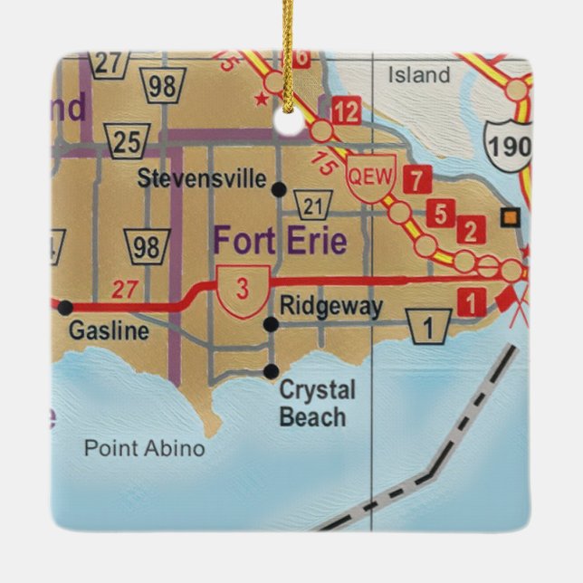 Adorno De Cerámica Mapa de Fort Erie Ontario (Reverso)