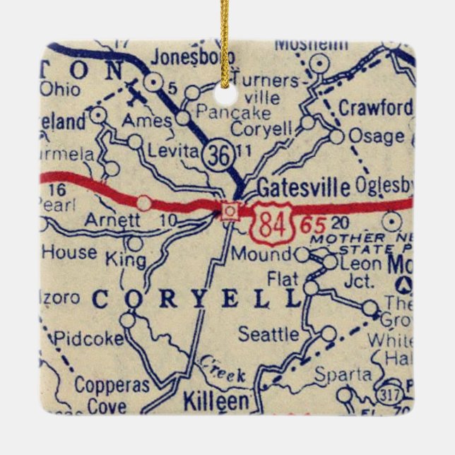 Adorno De Cerámica Mapa de Gatesville TX 1941 (Reverso)