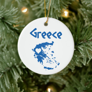 Adorno De Cerámica Mapa de Grecia azul y blanca
