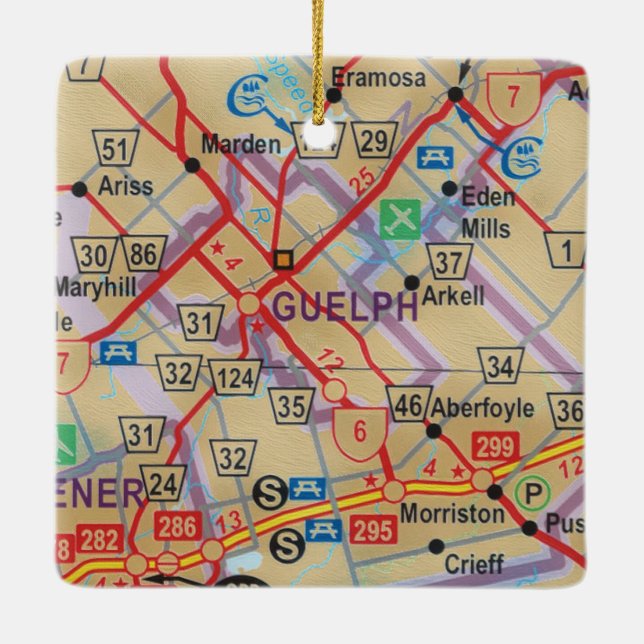 Adorno De Cerámica Mapa de Guelph Ontario (Reverso)