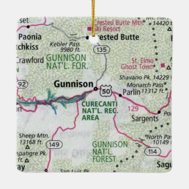 Adorno De Cerámica Mapa de Gunnison CO (Reverso)