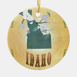 Adorno De Cerámica Mapa de Idaho con los pájaros preciosos