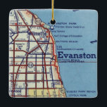 Adorno De Cerámica Mapa de IIL de Evanstown<br><div class="desc">Mapa de época con Evanston Illinois y Willmette junto con Rogers Park Beach y Sheridan Shore Yacht Club.</div>