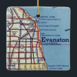 Adorno De Cerámica Mapa de IIL de Evanstown<br><div class="desc">Mapa de época con Evanston Illinois y Willmette junto con Rogers Park Beach y Sheridan Shore Yacht Club.</div>