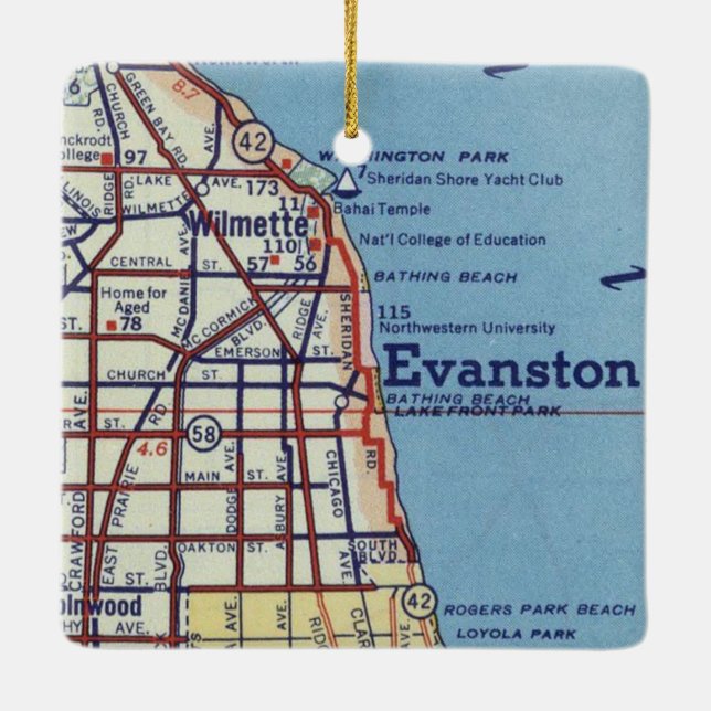 Adorno De Cerámica Mapa de IIL de Evanstown (Reverso)