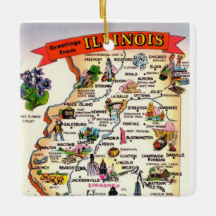 Adorno De Cerámica Mapa de Illinois Vintage