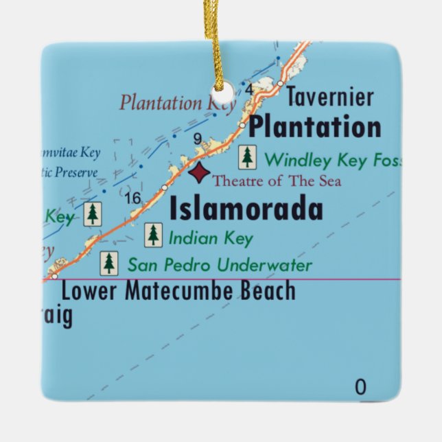 Adorno De Cerámica Mapa de Islamorada Florida (Anverso)