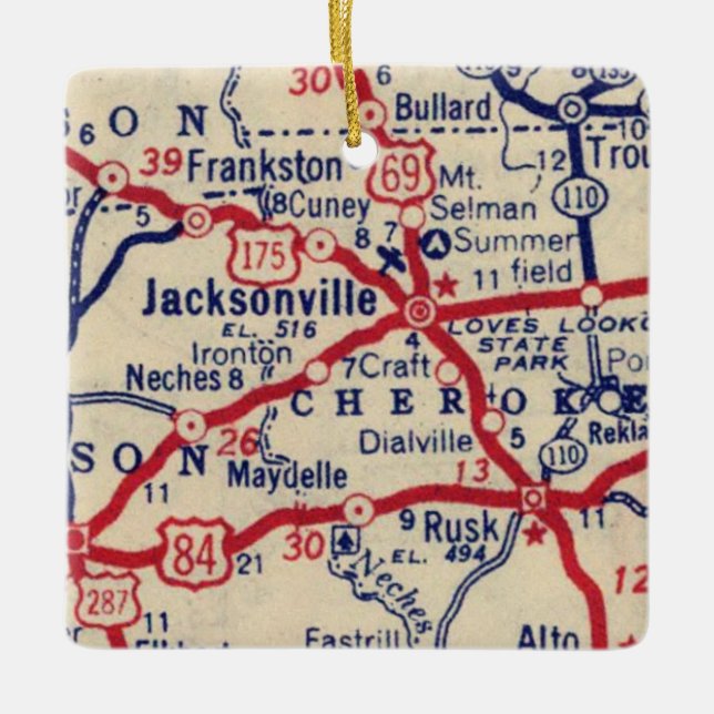 Adorno De Cerámica Mapa de Jacksonville TX 1941 (Anverso)