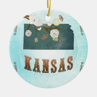 Adorno De Cerámica Mapa de Kansas con los pájaros preciosos