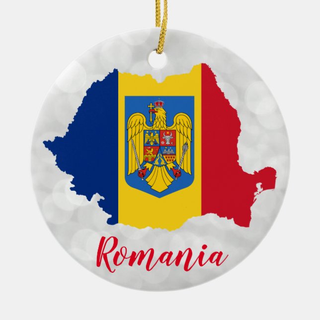 Adorno De Cerámica Mapa de la bandera rumana de Rumania (Frente)