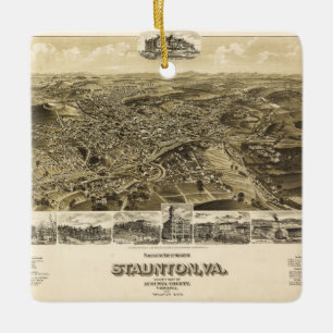 Adorno De Cerámica Mapa de la ciudad de Staunton, Virginia (1891)