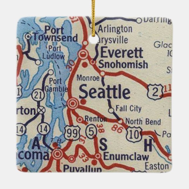 Adorno De Cerámica Mapa de la cosecha de Seattle WA (Reverso)