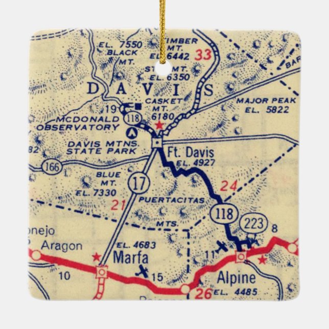 Adorno De Cerámica Mapa de la cosecha Fort Davis TX (Reverso)