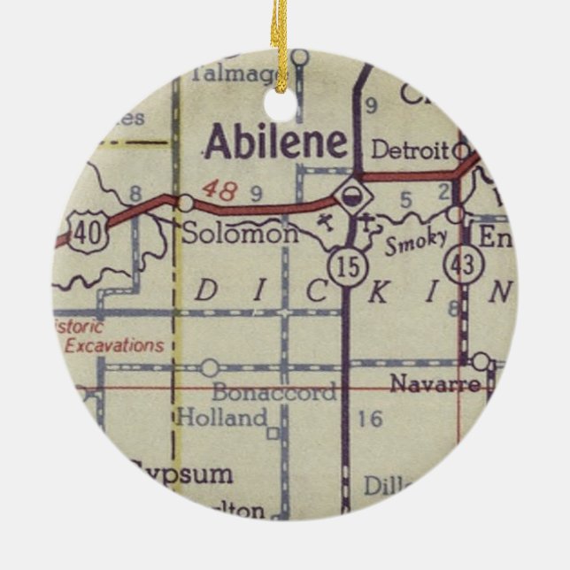 Adorno De Cerámica Mapa de la época de Abilene Kansas (Atrás)
