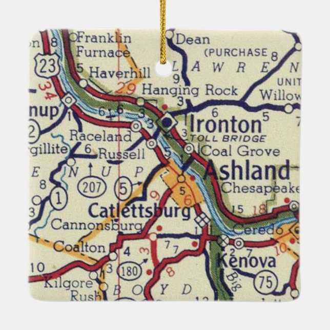 Adorno De Cerámica Mapa de la época de Ashland KY (Reverso)