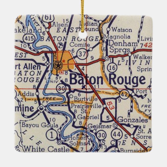Adorno De Cerámica Mapa de la época de Baton Rouge (Reverso)