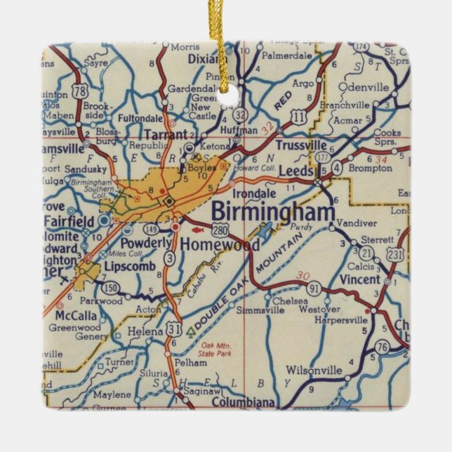 Adorno De Cerámica Mapa de la época de Birmingham AL (Anverso)