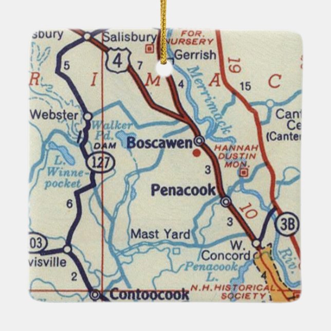 Adorno De Cerámica Mapa de la época de Boscawen NH (Reverso)