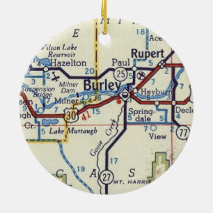 Adorno De Cerámica Mapa de la época de Burley y Rupert Idaho