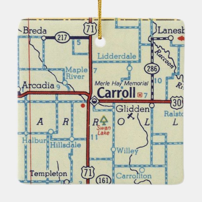 Adorno De Cerámica Mapa de la época de Carroll Iowa (Reverso)