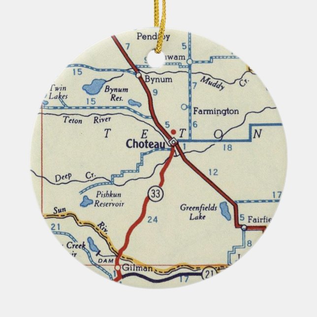 Adorno De Cerámica Mapa de la época de Choteau Montana (Frente)