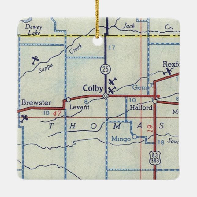 Adorno De Cerámica Mapa de la época de Colby Kansas (Reverso)