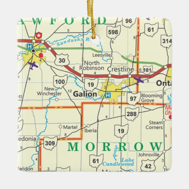 Adorno De Cerámica Mapa de la época de Galion Ohio (Anverso)