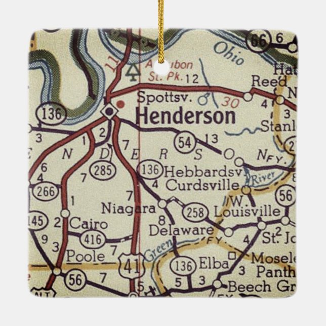 Adorno De Cerámica Mapa de la época de Henderson KY (Reverso)