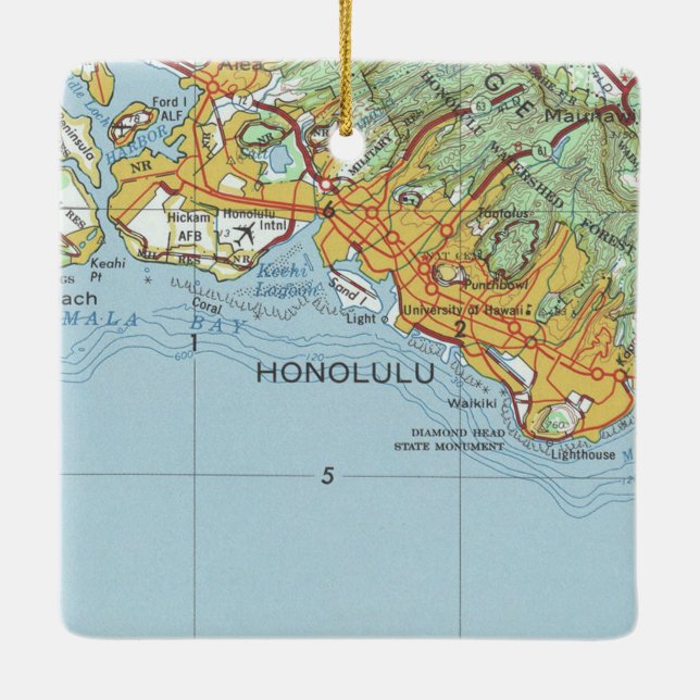 Adorno De Cerámica Mapa de la época de Honolulu (Reverso)