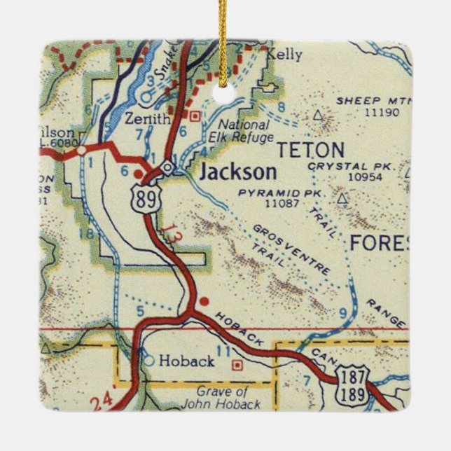 Adorno De Cerámica Mapa de la época de Jackson WY (Reverso)
