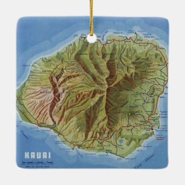 Adorno De Cerámica Mapa de la época de Kauai (Reverso)