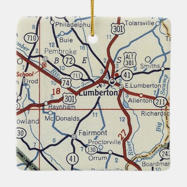 Adorno De Cerámica Mapa de la época de Lumberton NC (Reverso)