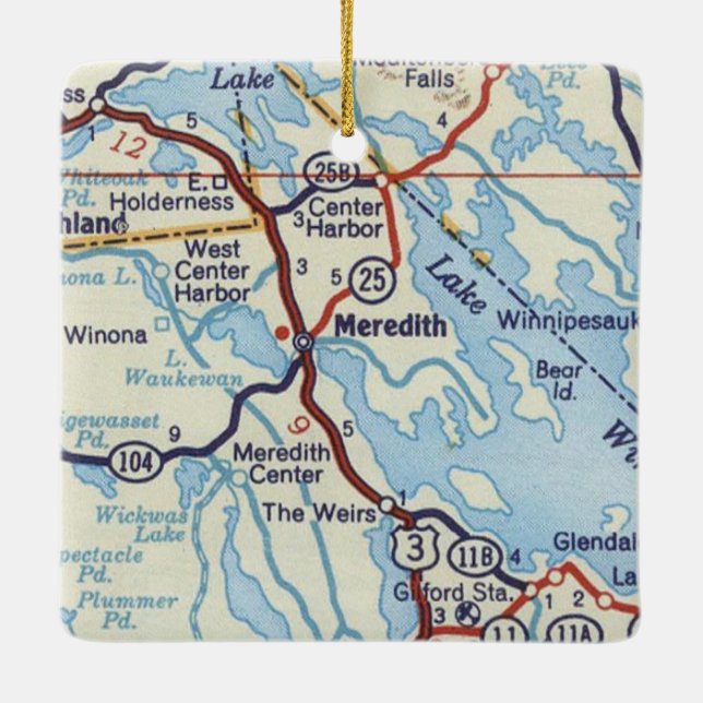 Adorno De Cerámica Mapa de la época de Meredith NH (Reverso)