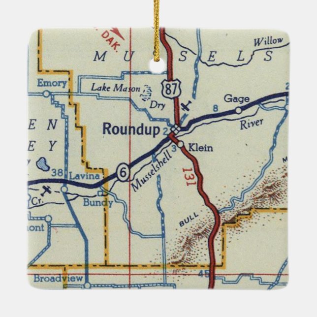 Adorno De Cerámica Mapa de la época de Montana Roundup (Reverso)