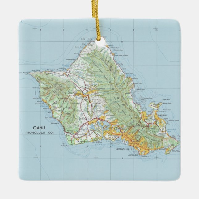 Adorno De Cerámica Mapa de la época de Oahu (Anverso)