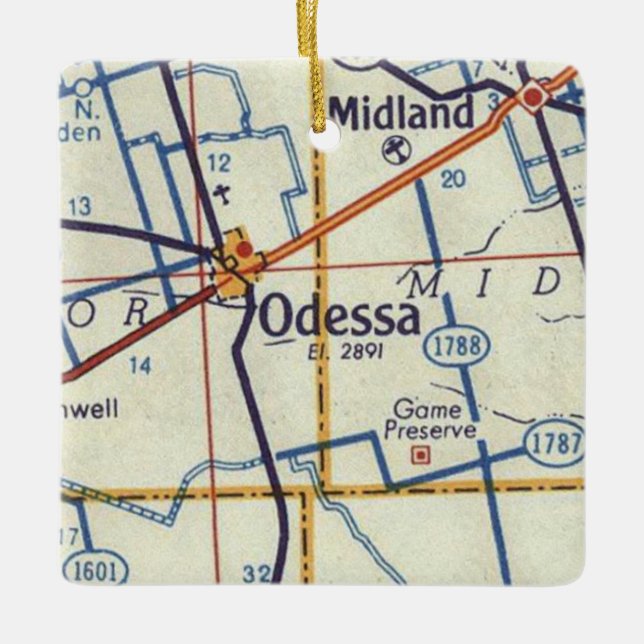 Adorno De Cerámica Mapa de la época de Odessa TX (Anverso)