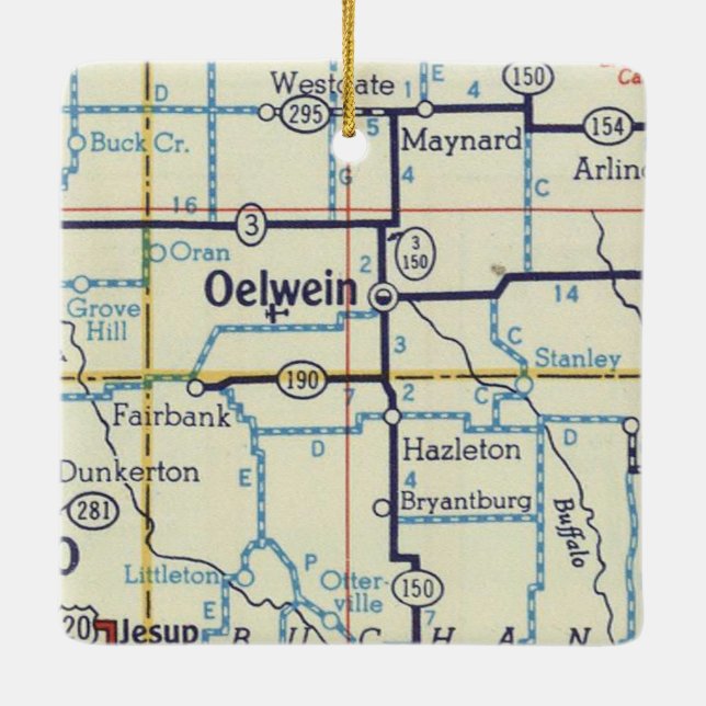 Adorno De Cerámica Mapa de la época de Oelwein Iowa (Reverso)