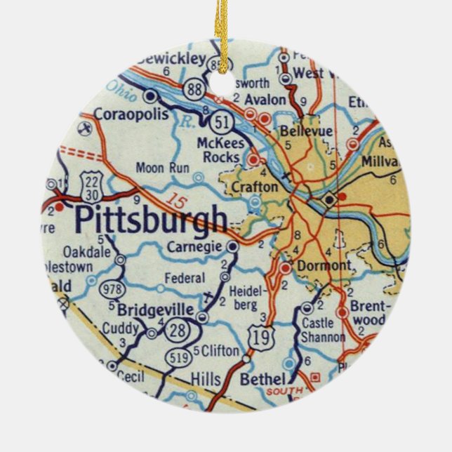 Adorno De Cerámica Mapa de la época de Pittsburgh (Atrás)