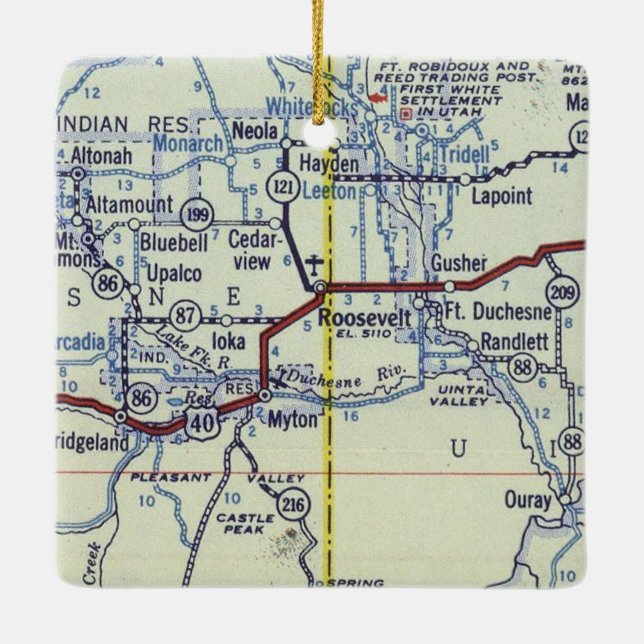 Adorno De Cerámica Mapa de la época de Roosevelt Utah (Reverso)
