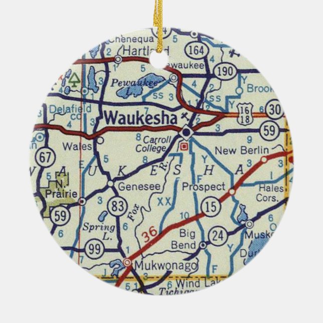 Adorno De Cerámica Mapa de la época de Waukesha (Atrás)