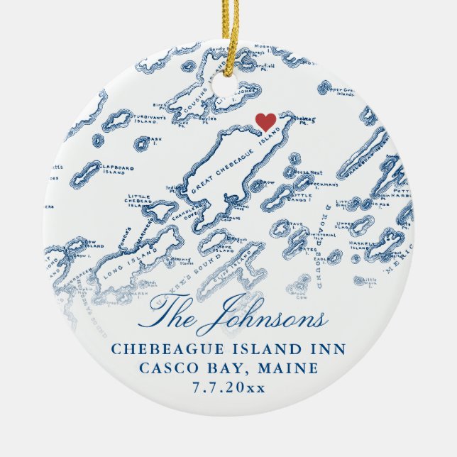 Adorno De Cerámica Mapa de la isla Chebeague, Navidades de fotografía (Frente)