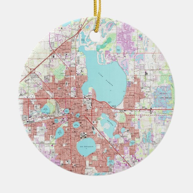 Adorno De Cerámica Mapa de Lakeland la Florida (1975) (Frente)