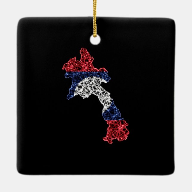 Adorno De Cerámica Mapa de Laos, mapa de la línea de malla poligonal (Reverso)