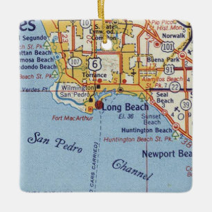 Adorno De Cerámica Mapa de Long Beach CA 50's