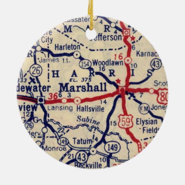 Adorno De Cerámica Mapa de Marshall TX 1945 (Atrás)