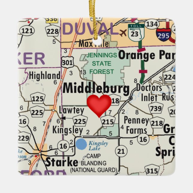 Adorno De Cerámica Mapa de Middleburg Florida (Anverso)
