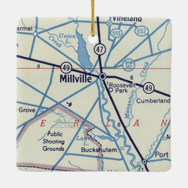 Adorno De Cerámica Mapa de Millville NJ 50 (Reverso)
